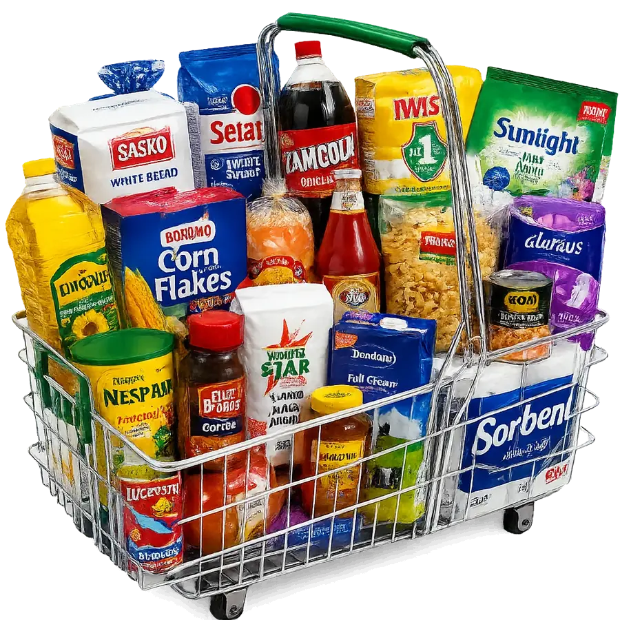 Basket filled with grocery essentials